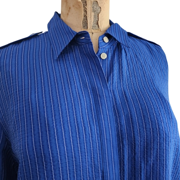 J Crew Textured Drapey Button Down Striped Shirt Blouse Blue  S NWT - Picture 3 of 5